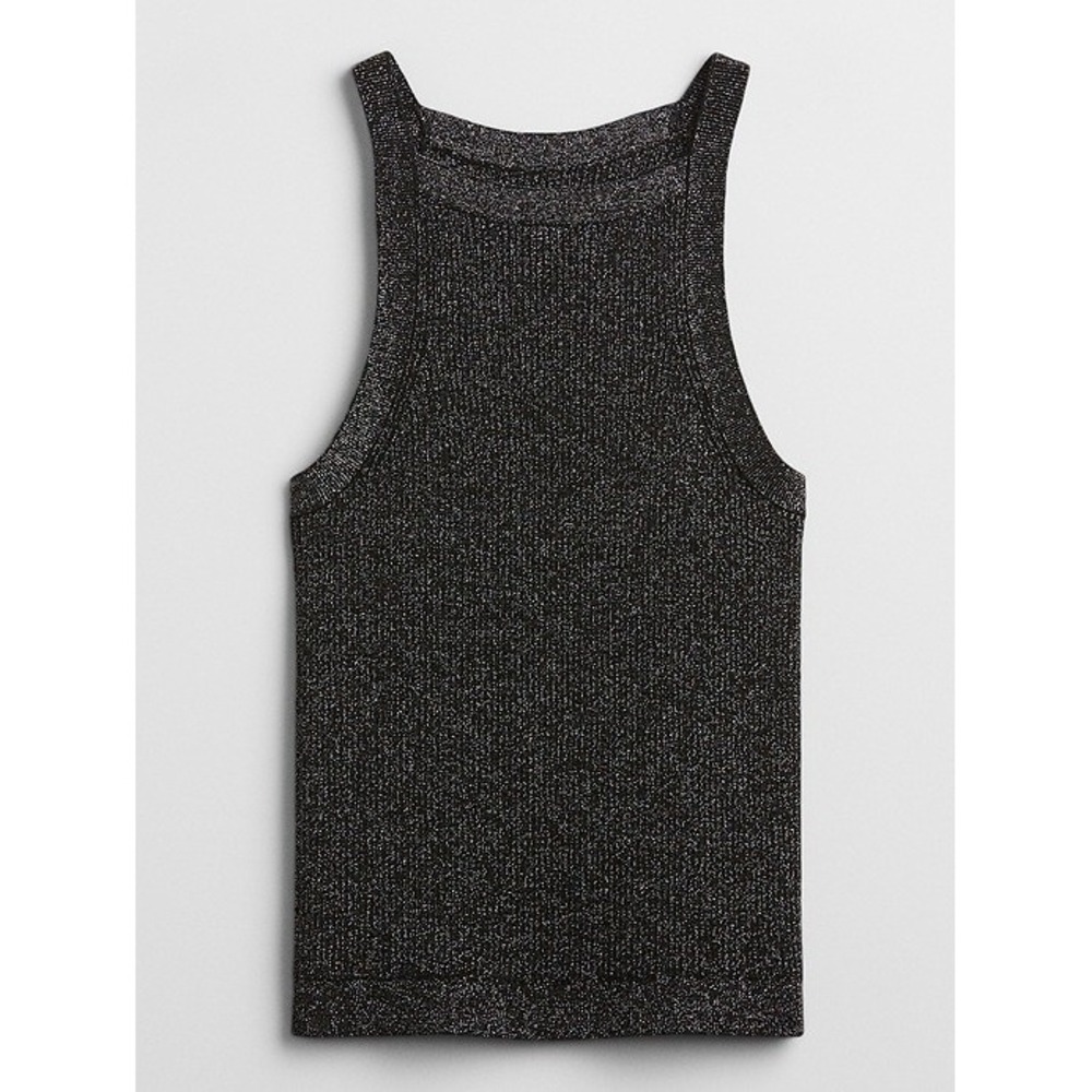 GAP Womens Black Lurex Metallic Sweater High Neck Ribbed Knit Tank Top Large